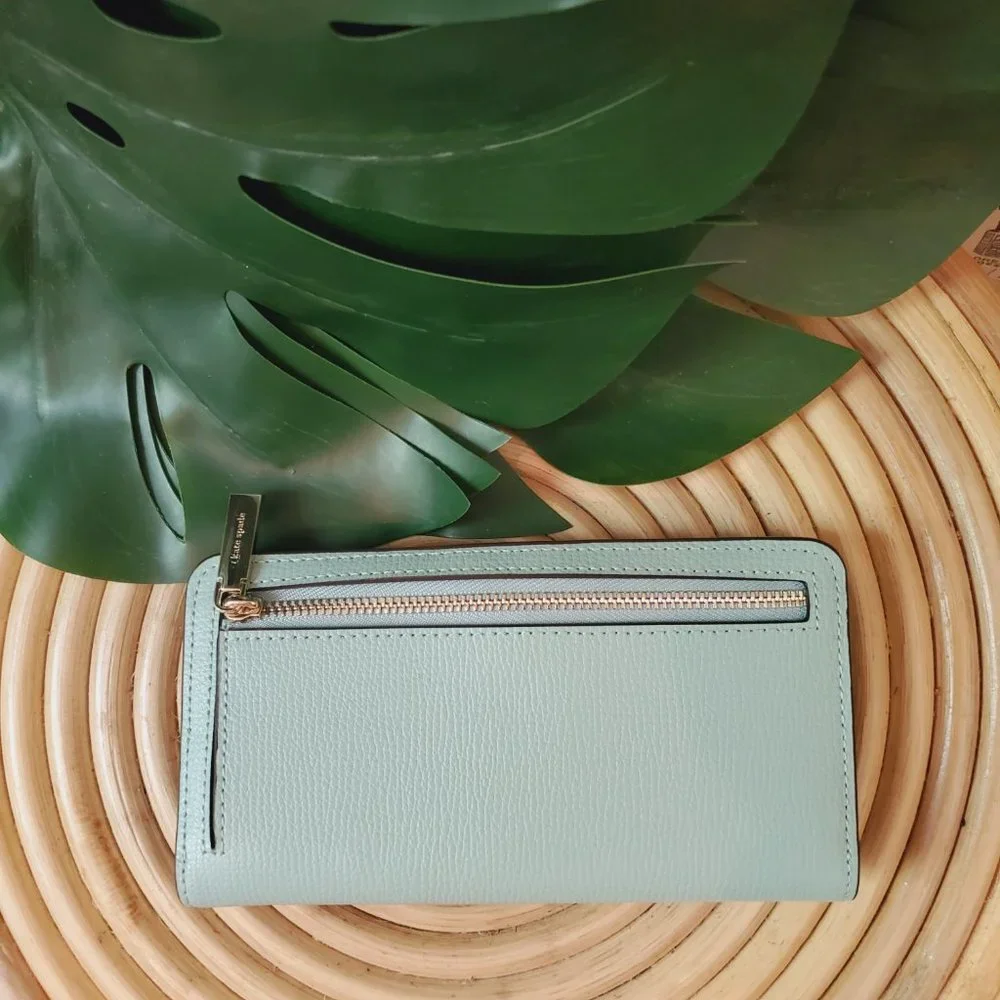 Kate spade embroidered Large slim bifold wallet Daisy Flowers Aphrodite Green - Picture 3 of 5